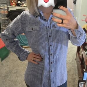 Lands' End Indigo Pinstripe Button-Down Shirt